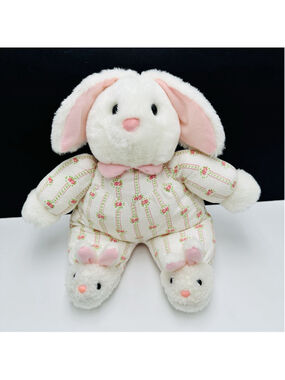 TB Trading Bunny Rabbit Flannel Jammies Body w/ Bunny Slippers Plush 14” Read